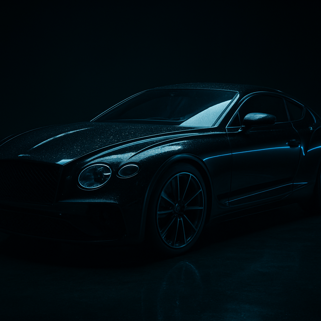 Glossy black sports car detailed in a studio